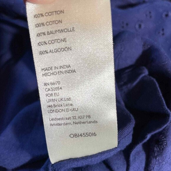 Free People Apricot Rose Mini Dress Womens Large Navy Blue Eyelet Puff Sleve - Picture 11 of 13